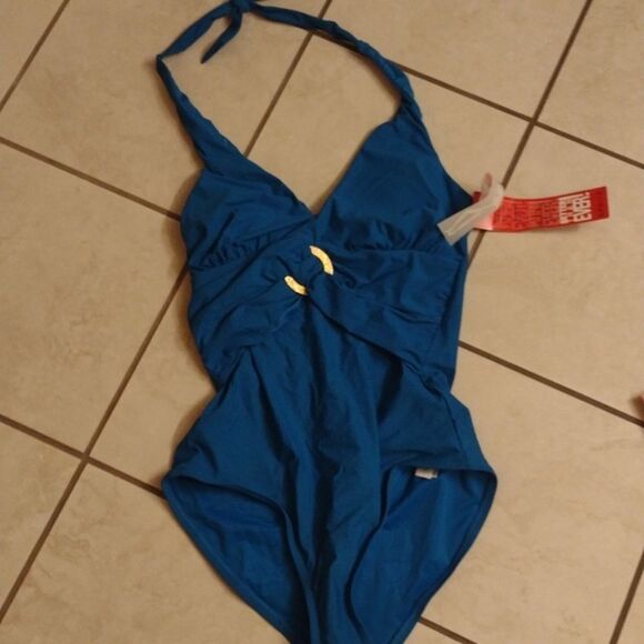 NWT Spanx Shaping Swimsuit One-piece Bayside Blue Halter 12 - Picture 2 of 16